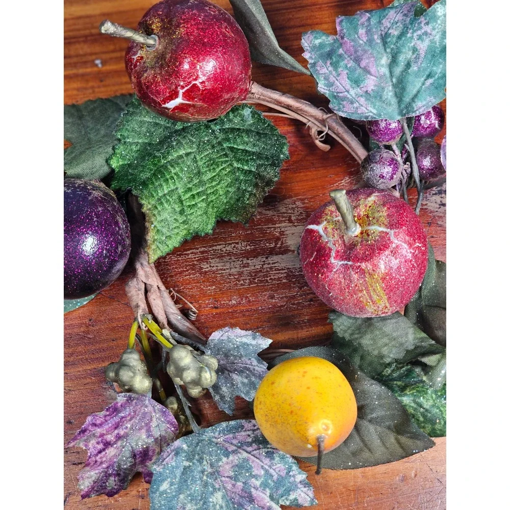 Vintage Fruit Candle Rings Set of 2 Grape Apple Pear Wreath Decor